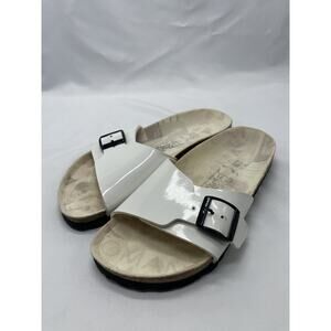 Birki's Germany Unisex Slide Sandals White Brown Buckle Slip-Ons UK 36 USW5 M3.5